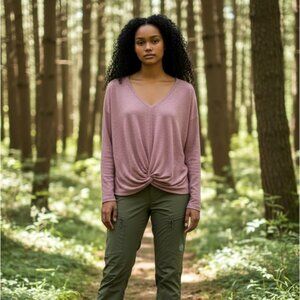 Kuhl Twistee Mauve Top Womens Size S Long Sleeve V Neck Pink Twist Front Ribbed